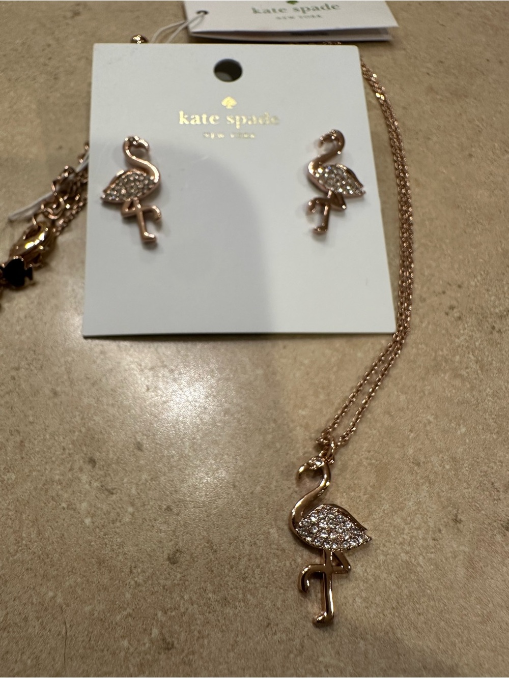 kate spade Rose Gold Flamingo Necklace & Stud Earrings Set - Sparkling Pink-Tone